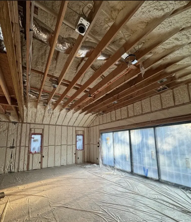 Interior walls and ceiling insulated with spray foam during new construction in Chillicothe